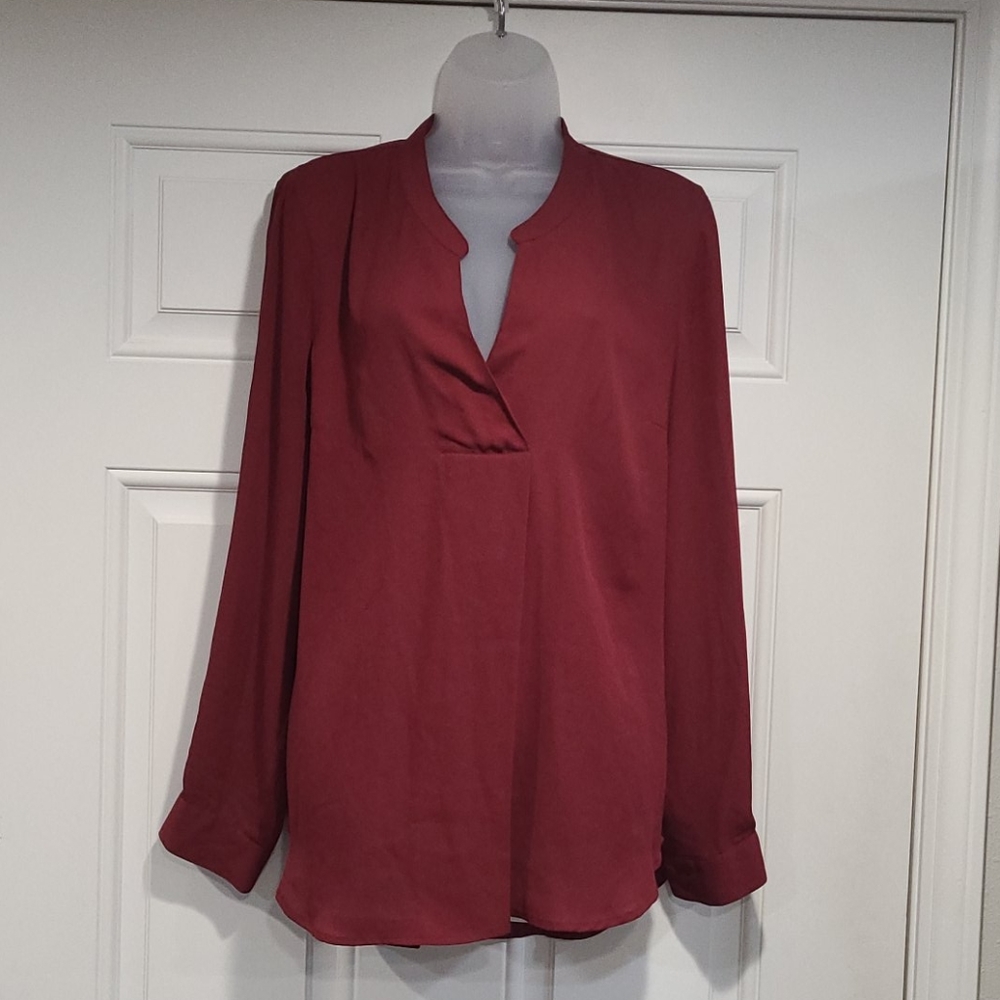 BLOUSE: Wine Red Daniel Rainn Long Sleeved